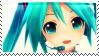 an unmoving stamp. it is a face shot of a smiling hatsune miku 3d model called Miku Hatsune Appearance, created by mamama